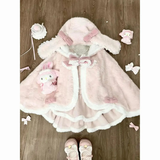 LILY Soft Pink Dress With Lamb Cape