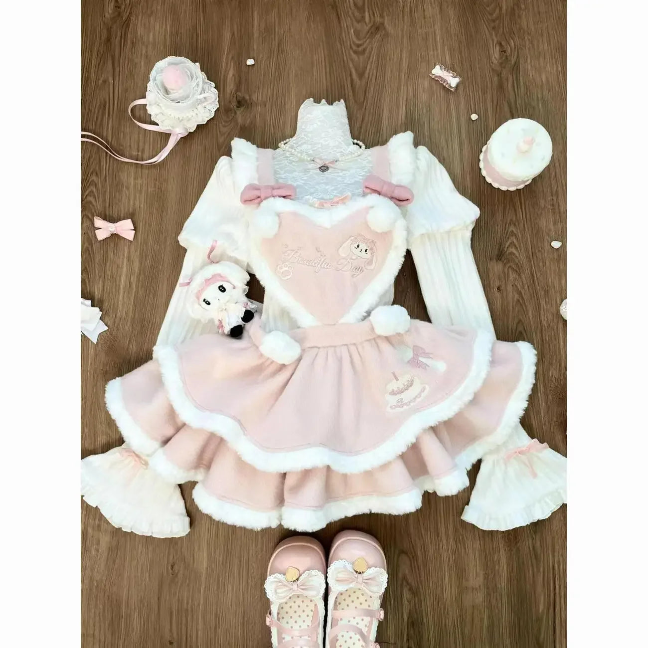 LILY Soft Pink Dress With Lamb Cape